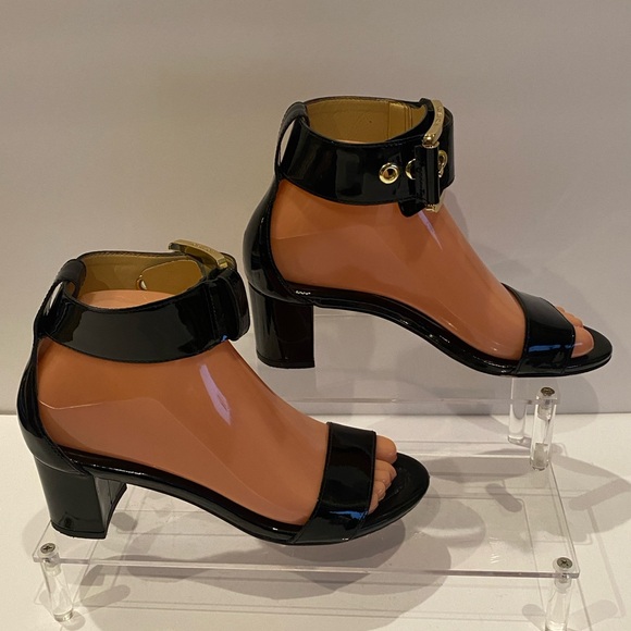 MICHAEL Michael Kors Open Toe Block Heel Sandals Patent Leather Black Size 6 EUC - Picture 2 of 10